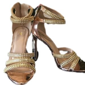 Gorgeous barbara style double ankle strap wraparound rose gold windsor heels 7 M